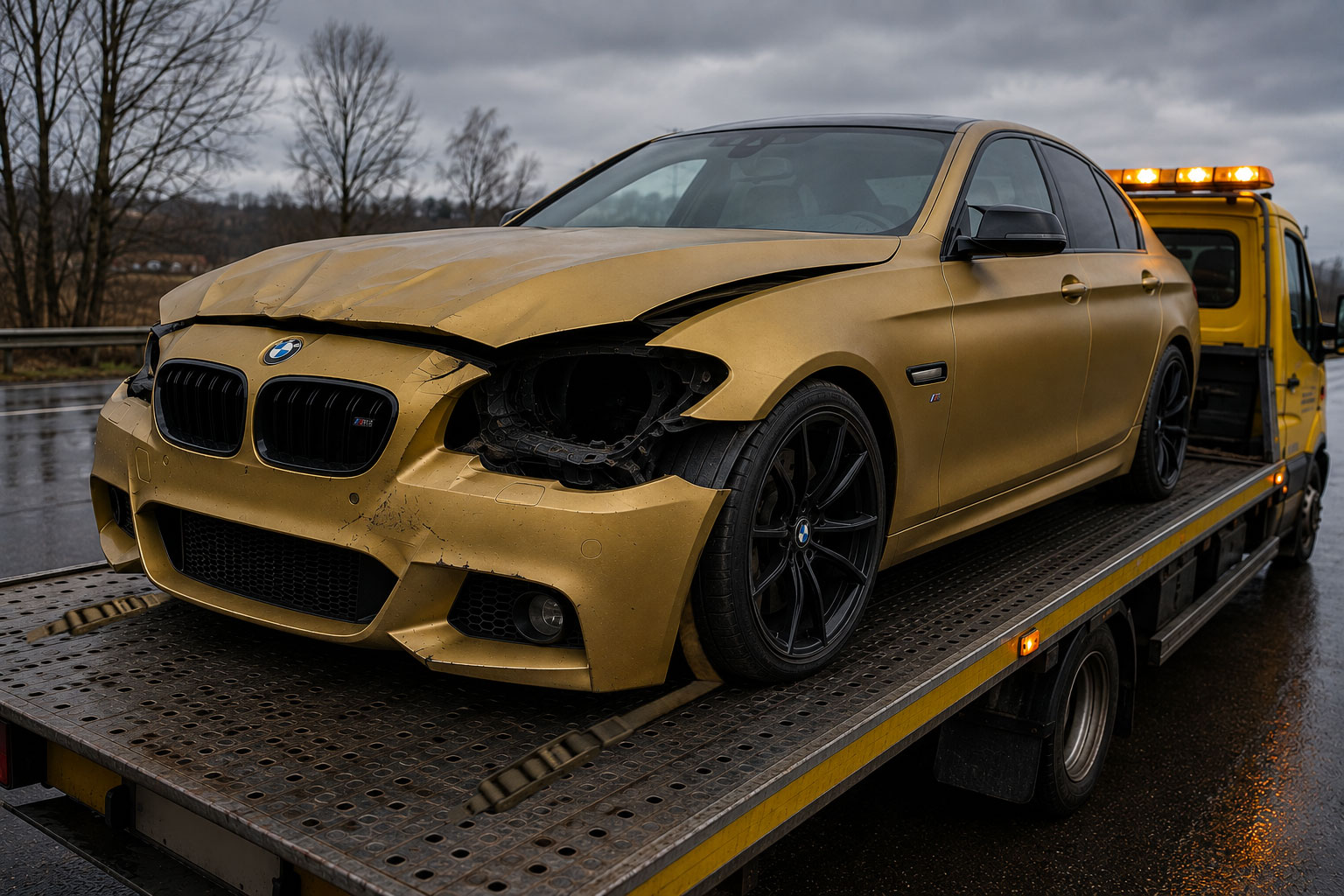BMW M5 F90 після ДТП на евакуаторі